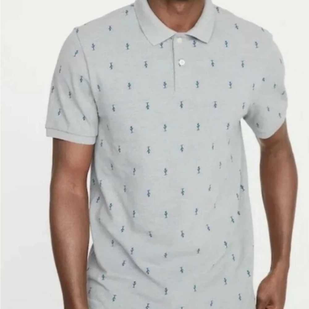Old Navy Light Gray Polo with Blue Pattern